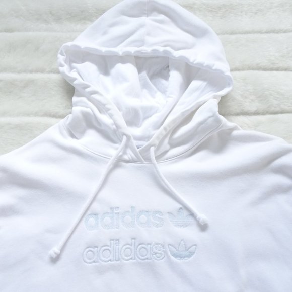 Adidas Pullover White Crop Sweatshirt Large Oversize with split sleeve. - Picture 3 of 11